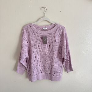 NWT J.Jill Windsor Sweater Crochet 3/4 Sleeves Lilac XSP